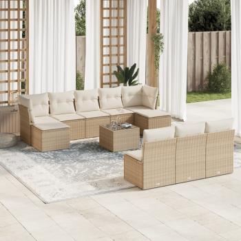 ARDEBO.de - 11-tlg. Garten-Sofagarnitur mit Kissen Beige Poly Rattan