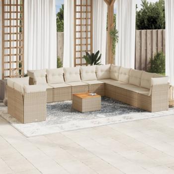 ARDEBO.de - 12-tlg. Garten-Sofagarnitur mit Kissen Beige Poly Rattan