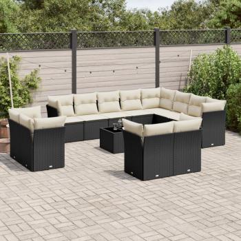 ARDEBO.de - 13-tlg. Garten-Sofagarnitur mit Kissen Schwarz Poly Rattan