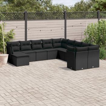 ARDEBO.de - 11-tlg. Garten-Sofagarnitur mit Kissen Schwarz Poly Rattan