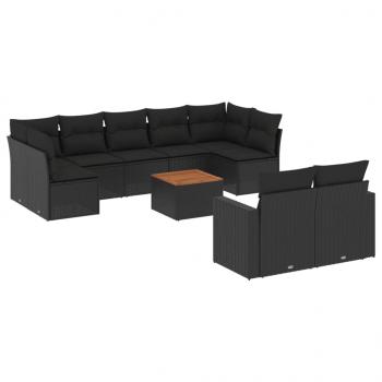 10-tlg. Garten-Sofagarnitur mit Kissen Schwarz Poly Rattan