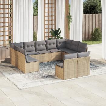 ARDEBO.de - 11-tlg. Garten-Sofagarnitur mit Kissen Beige Poly Rattan