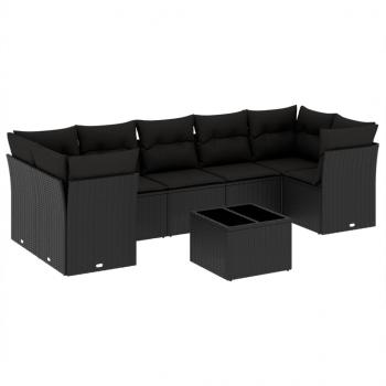 8-tlg. Garten-Sofagarnitur mit Kissen Schwarz Poly Rattan