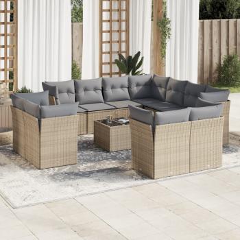 ARDEBO.de - 12-tlg. Garten-Sofagarnitur mit Kissen Beige Poly Rattan