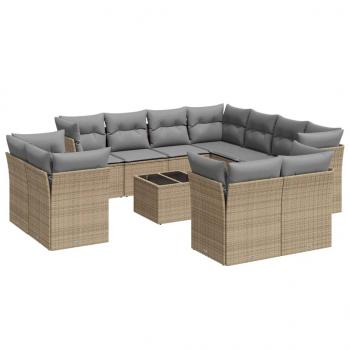 12-tlg. Garten-Sofagarnitur mit Kissen Beige Poly Rattan