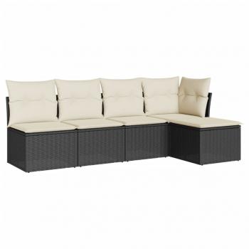 5-tlg. Garten-Sofagarnitur mit Kissen Schwarz Poly Rattan