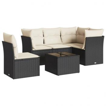 6-tlg. Garten-Sofagarnitur mit Kissen Schwarz Poly Rattan