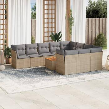 ARDEBO.de - 11-tlg. Garten-Sofagarnitur mit Kissen Beige Poly Rattan