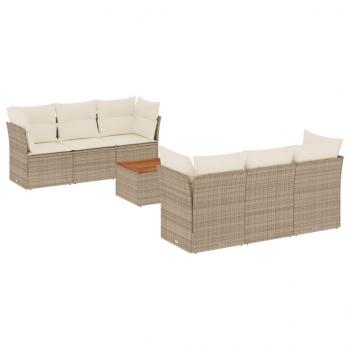 7-tlg. Garten-Sofagarnitur mit Kissen Beige Poly Rattan