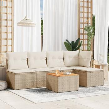 ARDEBO.de - 6-tlg. Garten-Sofagarnitur mit Kissen Beige Poly Rattan