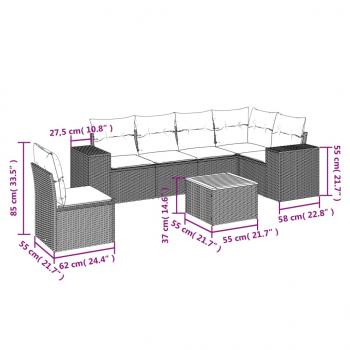 7-tlg. Garten-Sofagarnitur mit Kissen Schwarz Poly Rattan