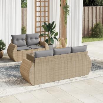 ARDEBO.de - 6-tlg. Garten-Sofagarnitur mit Kissen Beige Poly Rattan