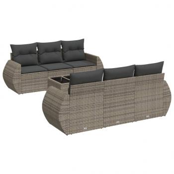 7-tlg. Garten-Sofagarnitur mit Kissen Grau Poly Rattan