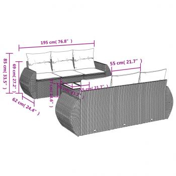 7-tlg. Garten-Sofagarnitur mit Kissen Grau Poly Rattan