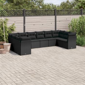 ARDEBO.de - 10-tlg. Garten-Sofagarnitur mit Kissen Schwarz Poly Rattan