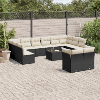 ARDEBO.de - 13-tlg. Garten-Sofagarnitur mit Kissen Schwarz Poly Rattan