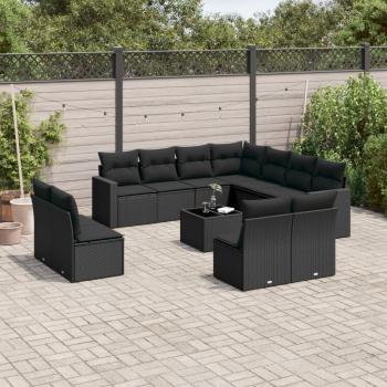 ARDEBO.de - 12-tlg. Garten-Sofagarnitur mit Kissen Schwarz Poly Rattan