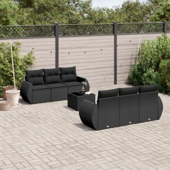 ARDEBO.de - 7-tlg. Garten-Sofagarnitur mit Kissen Schwarz Poly Rattan