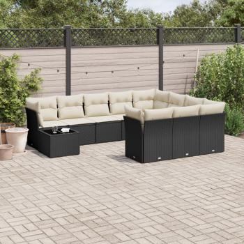 ARDEBO.de - 11-tlg. Garten-Sofagarnitur mit Kissen Schwarz Poly Rattan