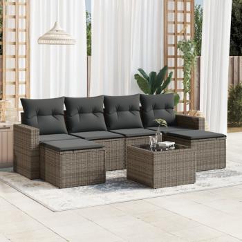 ARDEBO.de - 7-tlg. Garten-Sofagarnitur mit Kissen Grau Poly Rattan