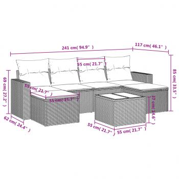 7-tlg. Garten-Sofagarnitur mit Kissen Grau Poly Rattan