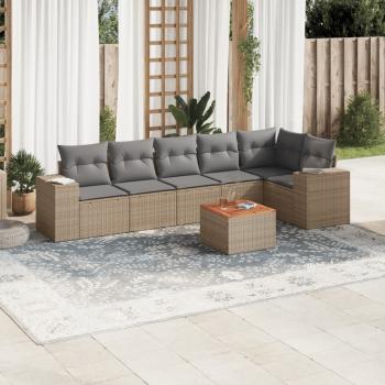 ARDEBO.de - 7-tlg. Garten-Sofagarnitur mit Kissen Beige Poly Rattan