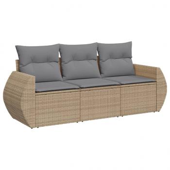 3-tlg. Garten-Sofagarnitur mit Kissen Beige Poly Rattan