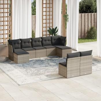 ARDEBO.de - 9-tlg. Garten-Sofagarnitur mit Kissen Grau Poly Rattan