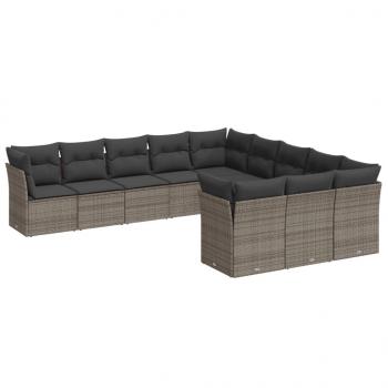 11-tlg. Garten-Sofagarnitur mit Kissen Grau Poly Rattan