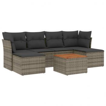 7-tlg. Garten-Sofagarnitur mit Kissen Grau Poly Rattan