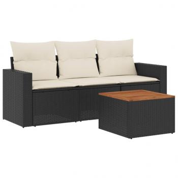 4-tlg. Garten-Sofagarnitur mit Kissen Schwarz Poly Rattan