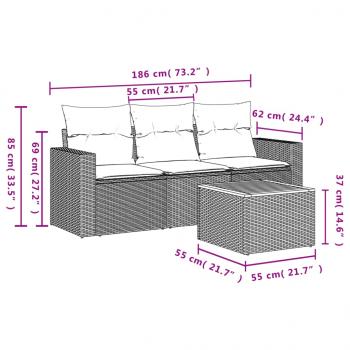 4-tlg. Garten-Sofagarnitur mit Kissen Schwarz Poly Rattan