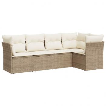 5-tlg. Garten-Sofagarnitur mit Kissen Beige Poly Rattan