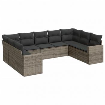 9-tlg. Garten-Sofagarnitur mit Kissen Grau Poly Rattan