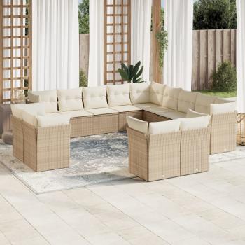 ARDEBO.de - 13-tlg. Garten-Sofagarnitur mit Kissen Beige Poly Rattan