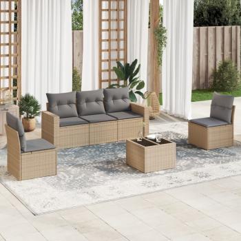 ARDEBO.de - 6-tlg. Garten-Sofagarnitur mit Kissen Beige Poly Rattan