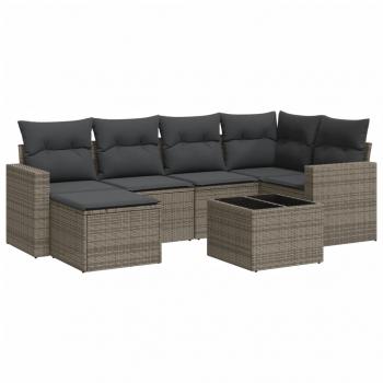 7-tlg. Garten-Sofagarnitur mit Kissen Grau Poly Rattan