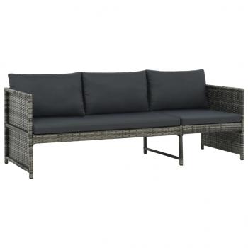 3-tlg. Garten-Lounge-Set mit Kissen Poly Rattan Grau