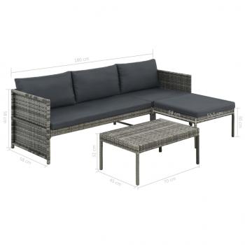 3-tlg. Garten-Lounge-Set mit Kissen Poly Rattan Grau