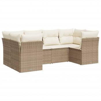 6-tlg. Garten-Sofagarnitur mit Kissen Beige Poly Rattan