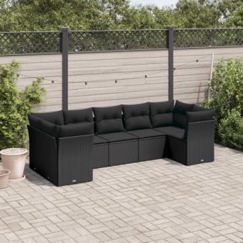 ARDEBO.de - 7-tlg. Garten-Sofagarnitur mit Kissen Schwarz Poly Rattan