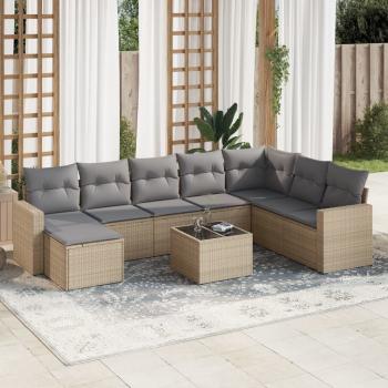 ARDEBO.de - 9-tlg. Garten-Sofagarnitur mit Kissen Beige Poly Rattan