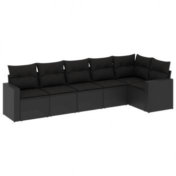 6-tlg. Garten-Sofagarnitur mit Kissen Schwarz Poly Rattan