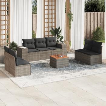 ARDEBO.de - 8-tlg. Garten-Sofagarnitur mit Kissen Grau Poly Rattan