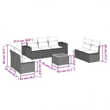 8-tlg. Garten-Sofagarnitur mit Kissen Grau Poly Rattan