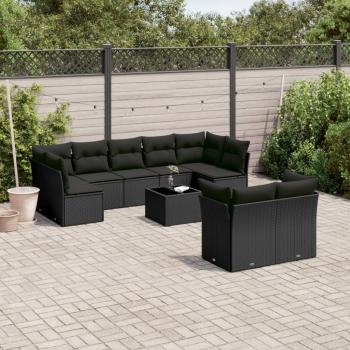 ARDEBO.de - 10-tlg. Garten-Sofagarnitur mit Kissen Schwarz Poly Rattan