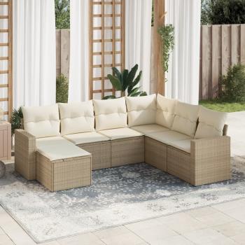 ARDEBO.de - 7-tlg. Garten-Sofagarnitur mit Kissen Beige Poly Rattan