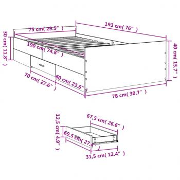 Bettgestell mit Schubladen Braun Eichen-Optik 75x190 cm