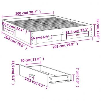 Bettgestell mit Schubladen Schwarz 200x200 cm Holzwerkstoff