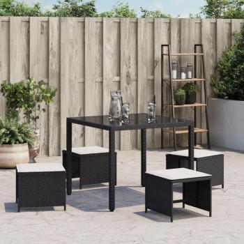 Gartenhocker mit Kissen 4 Stk. Schwarz 40x40x35 cm Poly Rattan